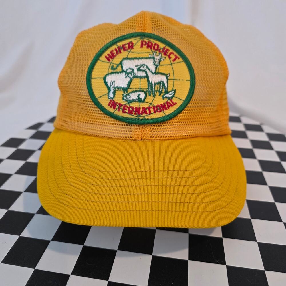 Vintage Heifer Project International Trucker Hat Yellow‎ Mesh Snapback Cap